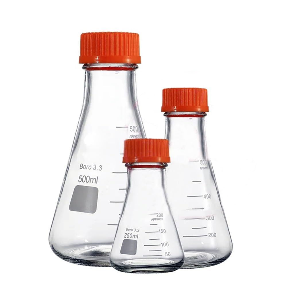 1 x trójkątna butelka ze spiralną szyjką ze szkła borokrzemowego o pojemności 250 ml, 500 ml, 1000 ml, 2000 ml, odporna na wysokie temperatury butelka stożkowa (500 ml)