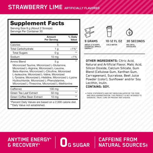 Image of Optimum Nutrition Amino Energy-Pre Workout with Green Tea, BCAA, Amino Acids,Keto Friendly,Green Coffee Extract,Energy Powder-Strawberry Lime, 9.5 Ounce, 30 Servings (Packaging May Vary) (Pack of 6)