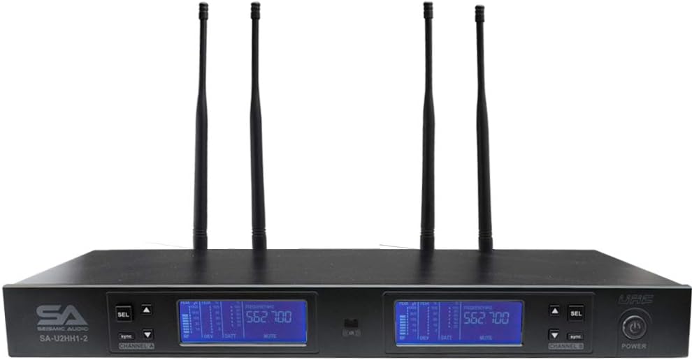 ❤ Crazy Deals Seismic Audio - SA-U2HH1-2 - 2 Channel Professional UHF Wireless Microphone System with 2 Handheld Microphones, Adjustable Frequencies