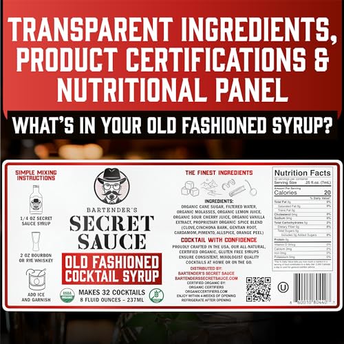 Bartender'S Secret Sauce Old Fashioned Mix - Makes 32 Cocktails - Handcrafted Old Fashioned Syrup With Bitters, Orange, Cherry, Organic Cane Sugar thumb #2