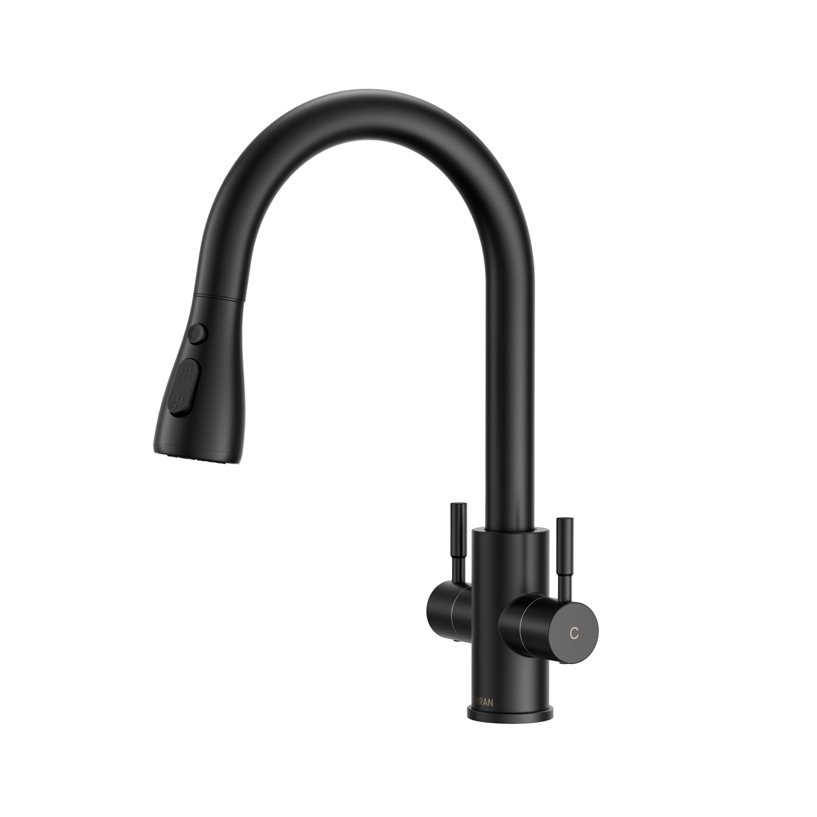 Hurran Monobloc Dual Lever 360°Swivel Black Kitchen Sink Mixer Tap with Pull Down Sprayer, UK Standard 1 Hole Deck Mount Design