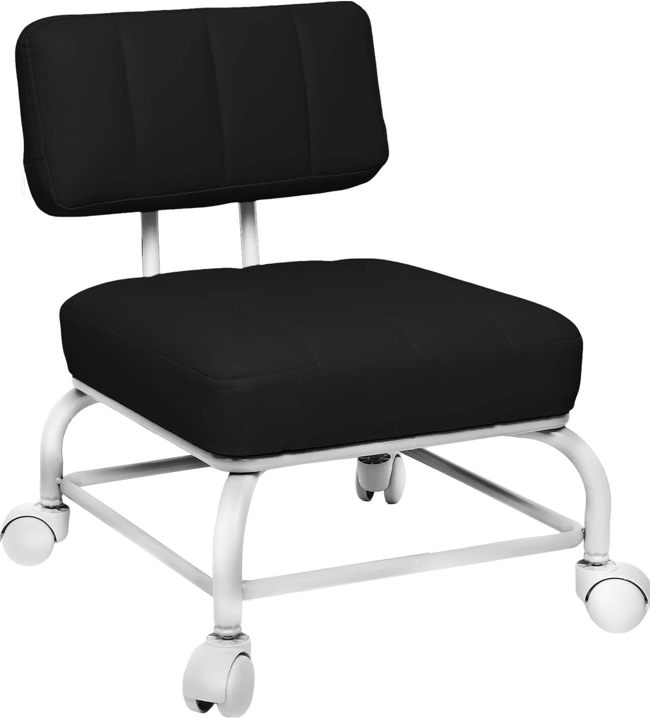 Rolling Stool with Back Rest Roller Chair Heavy Duty Rolling Stools with Wheels for Home Office Garage Mechanic Flooring Cleaning Shop Black