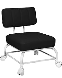 Rolling Stool with Back Rest VAPAA TAIDE Roller Chair Heavy Duty Rolling Stools with Wheels for Home Office Garage Mechanic Flooring Cleaning Shop Black