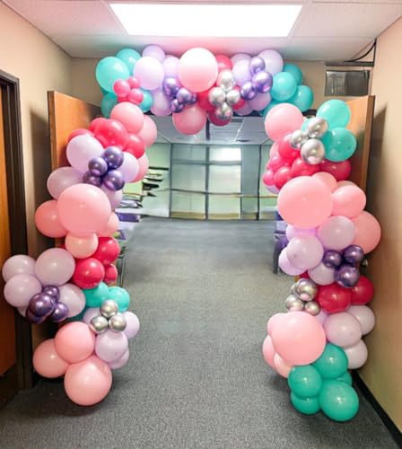 Image of HILAVO Pink and Purple Balloons, 60PCS 12Inch Purple Pink Teal Blue Balloons and Gold Birthday Balloon for Girls Princess Birthday Mermaid Baby Shower Party Decorations