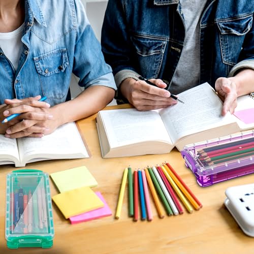 Image of Gueevin 12 Pcs Large Capacity Plastic Pencil Box Clear Plastic Pencil Case Crayon Box with Snap Tight Lid Watercolor Pen Storage Brush Organizer Drawing Tools Container (Mixed Colors)