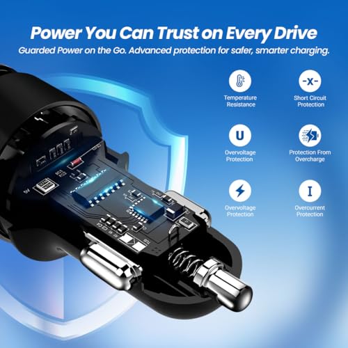 Image of MAK 80W Dual Port Fast Car Charger with Type-C & USB, LED Indicator, Metal Charging Adapter Compatible with iPhone, Samsung PD, PPS & Supports Dart, Dash, Warp, Vooc, SuperVooc 3.0 in Android (Black)