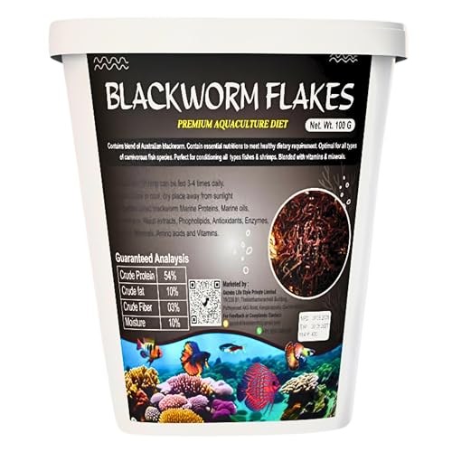 Image of MAF Fish Food Blackwom Flakes for All Marine and Freshwater Fishes (Black Worm Flakes 100 Gram),All Life Stages