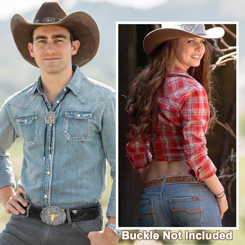 Image of SANSTHS 2 Pack Western Belts for Men without Buckle, Cowboy Belt for Buckle Western Leather Belt Straps for Jeans