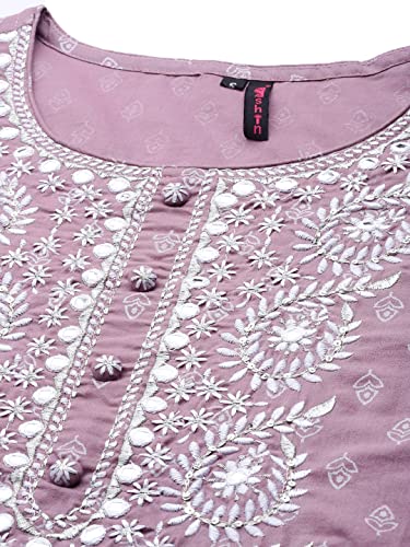 Image of ishin Women's Purple Embellished A-Line Kurta Set With Palazzo