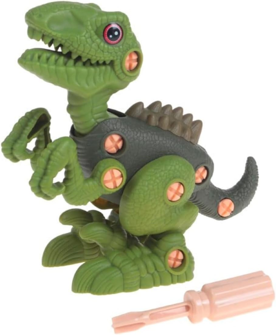 Brinquedo Dinossauro para Montar e Desmontar com Chave – Kit Educativo Infantil de Construção (Velociraptor Verde)