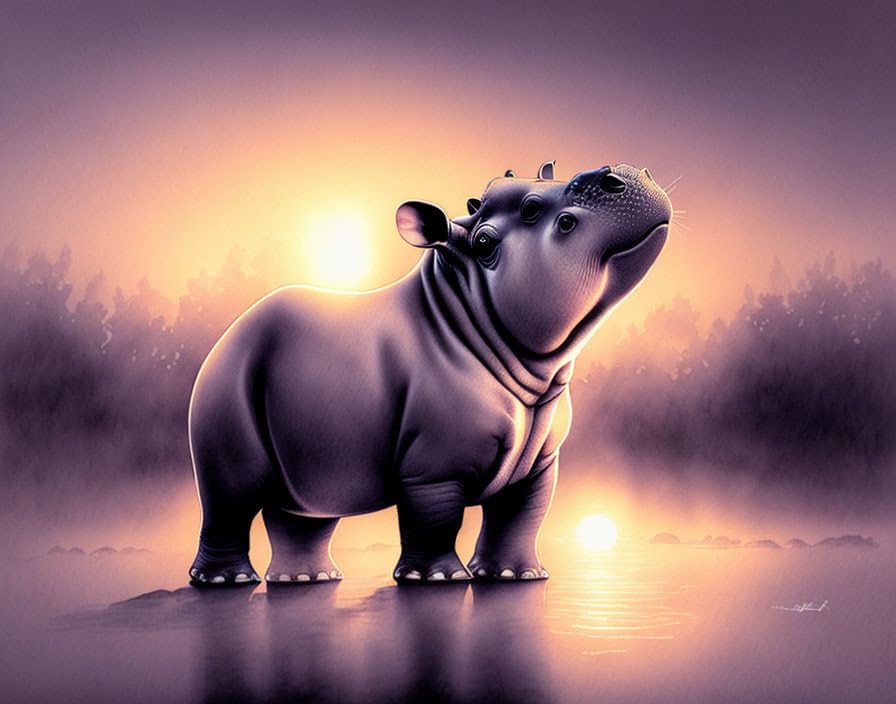 Poster hippopotame 58 x 90 cm pour réchauffer un mur blanc
