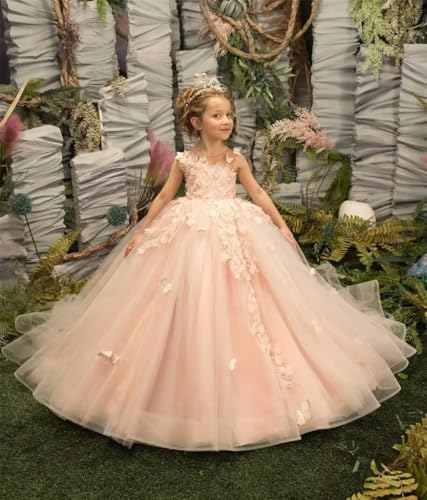 Flower Girl Dress Lace Appliques 3D Butterfly First Communion Dresses Tulle Pageant Ball Gown2