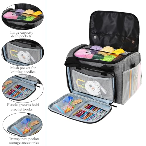 Image of Weabetfu Large Crochet Bag Knitting Bags and Totes Organizer Huge Yarn Bag Storage for Crocheting Knitter,Crochet Hooks,Knitting Needles Kit,Supplies,Yarn - Ideal Crochet & Knitting Gift(Grey)