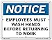 Vestil SI-N-58-B-AL-080 Notice Sign Aluminum .080" Overall Size 12.5"W x 9.5"H Employees Must Wash Hands Before Returning to WORK , 9.5" Height, 12.5" Wide, 0.08" Length