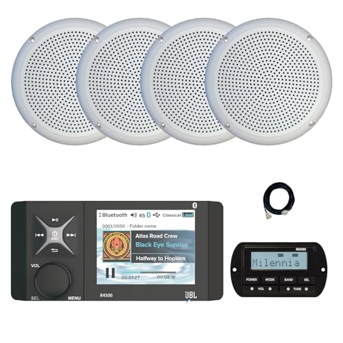 JBL Wake Series R4500 Marine USB Bluetooth AM/FM/WeatherBand Radio Receiver with Wired Remote, Extension Cable, 4x 5.25