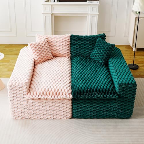 Image of KEIKI 2Seat Modular Turtle Velvet Sofa Couch for Living Room Bedroom Studio Comfort Seekers Homeowners Luxurious Elegant Sophisticated Refined Design Stylish Design Green Pink
