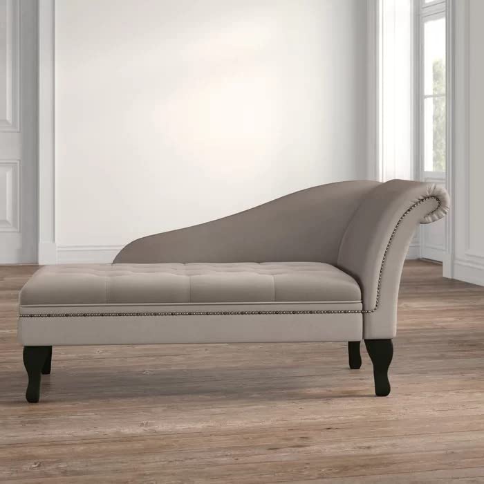 Teak Wood Handmade Two Seater Wooden Velvet Luxury Couch Button Tufted Storage Chaise Lounge Sofa Settee Sofa Diwan for Home Living Room Office Bedroom (Colour Taupe)-image-45