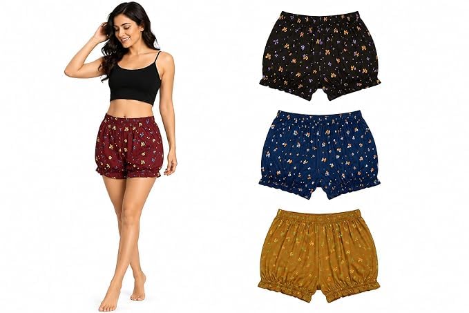 Women's Printed Bloomer Boyshorts Panties | Soft & Comfortable Brief Trunk Underwear | Full Coverage Innerwear Pack of 3 (in, Age, S, Regular, Multicolor)-image-13