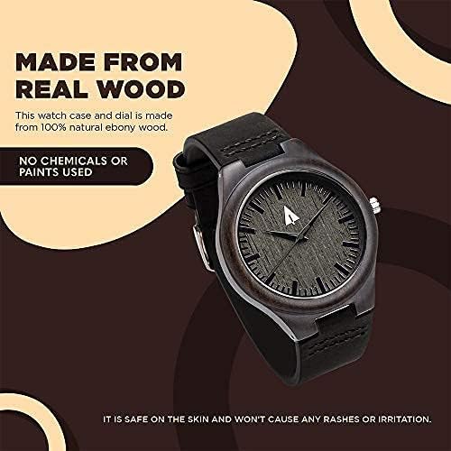 Treehut Ebony Wooden Watches for Men,Japanese Quartz Movement, Stylish Exotic Wrist Watch with Black Leather Straps, Watch Made from Wood, Relojes para Hombre - Image 7