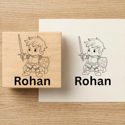 Image of Kunya Personalised Book Stamp with Your Name(3.5 cm Dia), customised for Stamping Books for Readers, Great Gift for booklovers, Kids, Teachers (Warrior Kid)