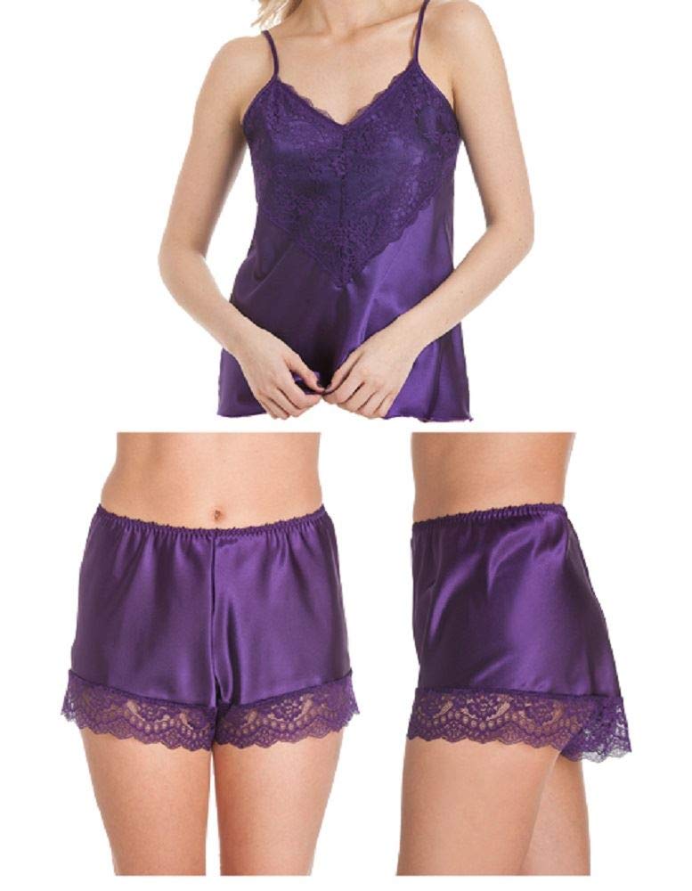 Undercover CT46-F58 Womens Luxury Satin Camisole Knicker Set Purple XOS