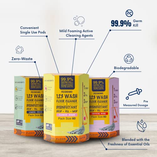 Image of FRESHENGO Floor Cleaner Disinfectant Liquid Pods Kills 99.9% Germs Safe for Kids & Pets Non Toxic (Floral 30 Pods)