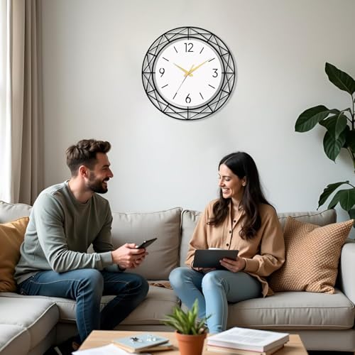 Image of Wall Clock Stylish Metal Analog Wall Clock for Living Room, Bedroom, Office, Kitchen, Home and Hall | Antique Fancy Big Size Modern Wall Watch (Black ST-61, 60 CM)