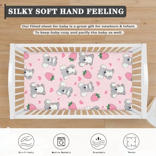 Image of Strawberry Koala Baby Crib Sheets Neutral Breathable Bedding Sets for Cribs Fitted Removable Mattress Cover for Girls Safe and Breathable Nursery Decor Home Accessories, Pink