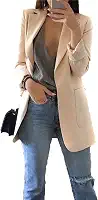 Blazer feminino de cor sólida, frente aberta, manga comprida, para escritório, cardigã com bolsos, plus size