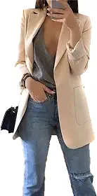 Blazer feminino de cor sólida, frente aberta, manga comprida, para escritório, cardigã com bolsos, plus size
