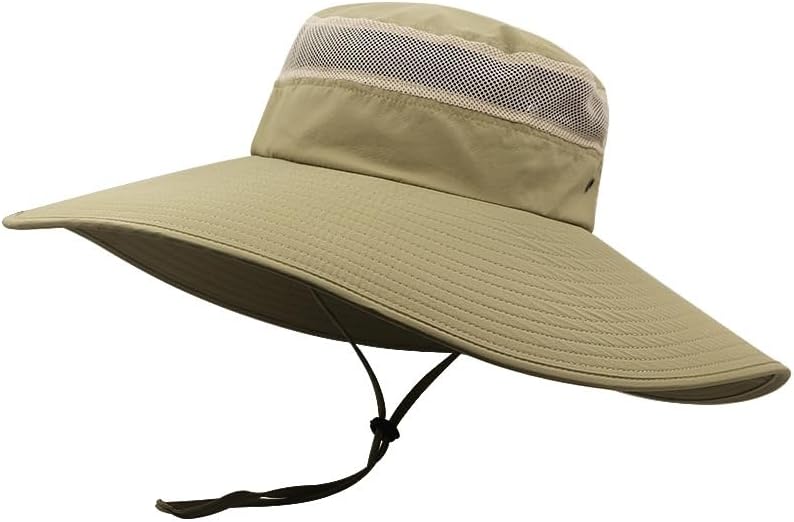 Extra Wide Brim Outdoor Sun Hat Breathable Mesh Boonie Hat with Adjustable Chin Strap for Fishing Hiking Camping