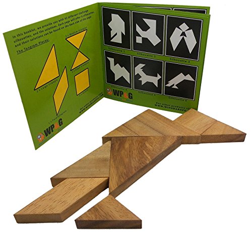 Tangram Wooden Puzzle Geometry Game, With 48 Silhouette Tangrams Challenge Booklet #TOP2
