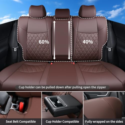 Image of Huidasource Custom Fit RAV4 (Gas Only) Car Seat Covers Full Set, Waterproof Faux Leather for 2019-2024 Toyota RAV4 LE /XLE & XLE Premium /Limited (Does Not Fit Adventure and TRD Off-Road, Coffee)