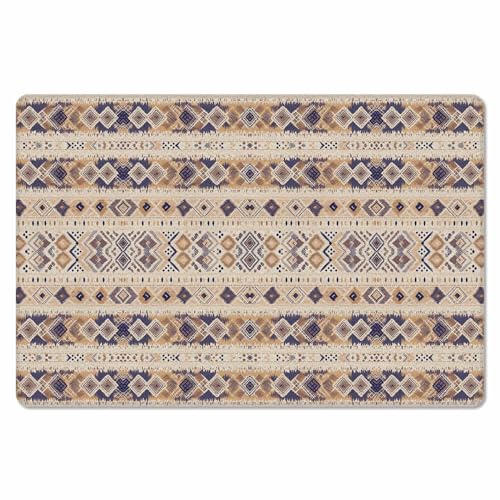 Contemporary Boho Antifatigue Kitchen Bath Door Mat Cushioned Runner Rug,Washable Welcome Floor Sink Mat,Waterproof & Non-Slip Standing Doormat for Kitchen,Beige Bohemia Geometric Gradient Art 18