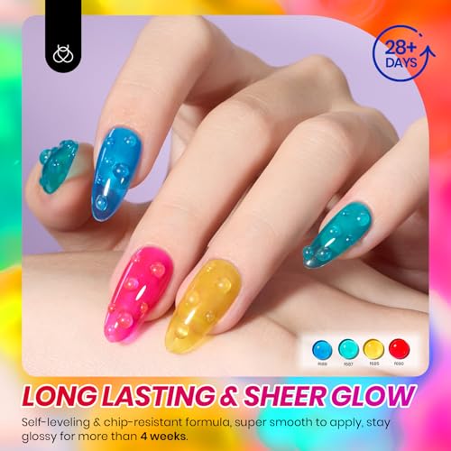 Image of Beetles Neon Gel Nail Polish Set, 6 Colors Jelly Gel Nail Polish Kit | Hot Pink Red Blue Yellow Green Sheer Transparent Effect French Nail Art Tropical Glow Series Manicure Gift for Women