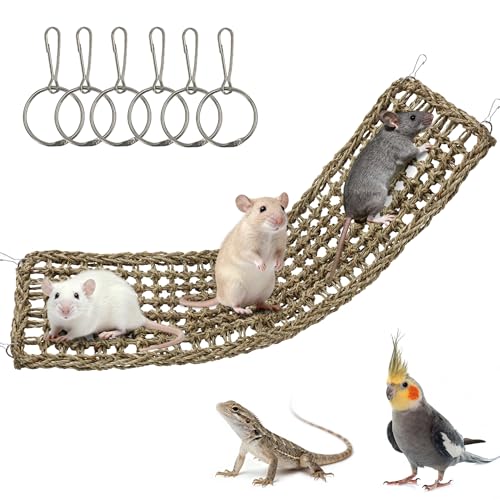 Jevnd 30x7inch Rat Climbing Toys for Cage, Chewable Natural Seagrass Mat with Metal Hooks, Soft Fall...
