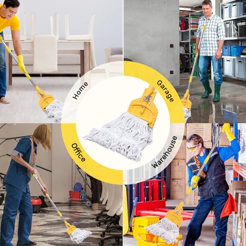 Image of 61 Inch Commercial Cotton Mop for Floor Cleaning with Long Handle Heavy Duty Industrial Mop Stick for Garage Warehouse Office Home,1 Pack