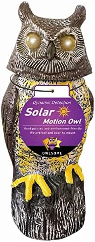 Owlsome Solar Owl with Flashing Eyes, Rotating Head, Hoot Sound, Motion Detector and Silent Mode, Plastic Owl Garden Sculpture, Garden Decoration