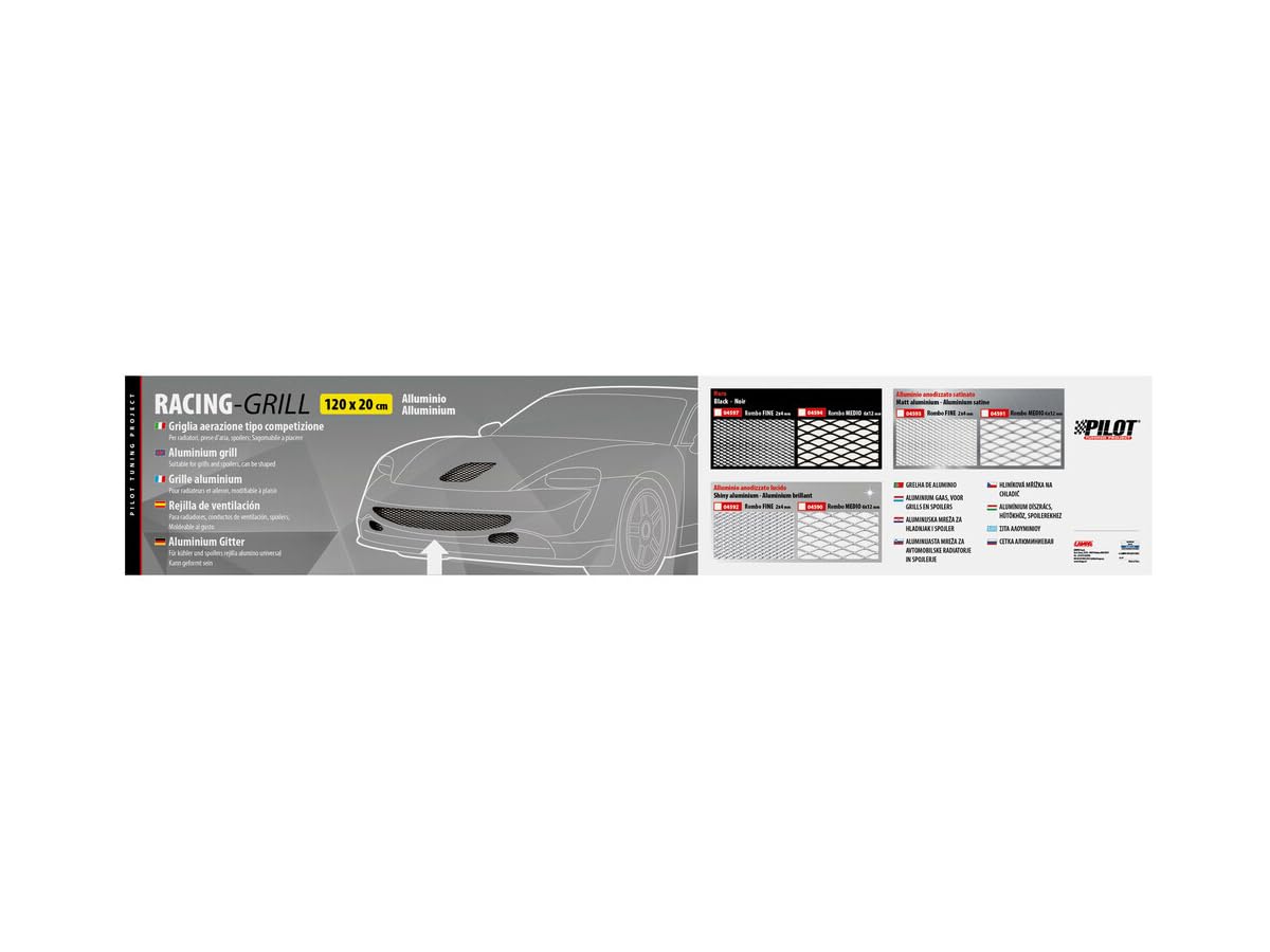 Pilot 04597 Alluminio Racing Grill, Rombo Fine, 2mm x 4mm/120cm x 20cm, Nero