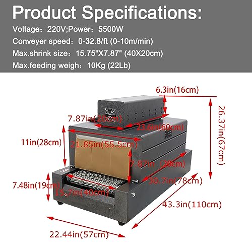 Haywhnkn JH02151 Heat Shrink Tunnel Packaging Machine Heat Tunnel Shrink Wrap Machine Mesh Type Electric Tunnel Packaging Equipment 220V 5.5Kw thumb #1