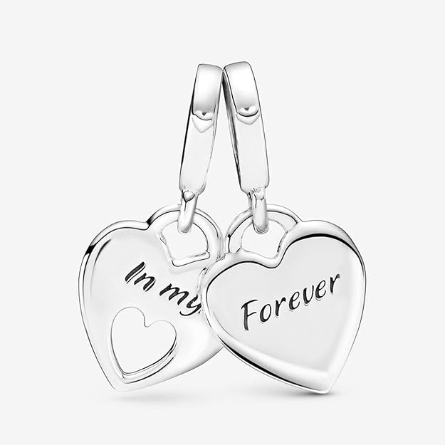 Pandora Double Heart Split Dangle Charm – Compatible Moments – Made with Sterling Silver & Enamel – With Gift Box