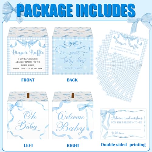 Image of Teling 51 Pieces Diaper Raffle Tickets with Card Box,Blue Bow