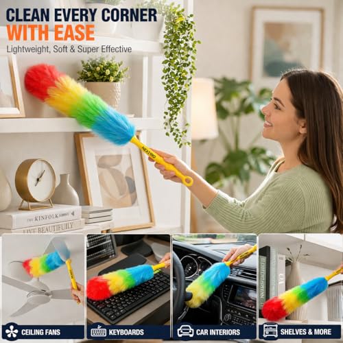 Image of Colorful Microfiber Static Duster for Dust Cleaning | Static Cleaning Duster | Dry Dust | Easy to Cleaning Home, Office, Shop, Car, Ceiling Fan - Pack of 2.