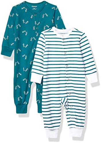 Hanes unisex baby Ultimate Flexy 2 Pack Sleep and Play Suits Layette Set, Green Fun, 6-12 Months US