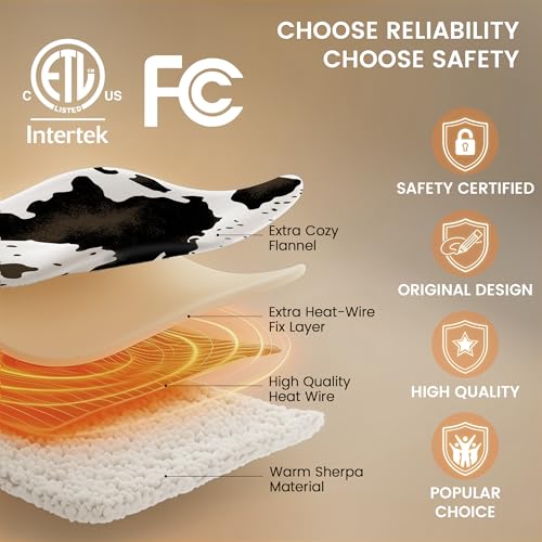 Image of Heated Blanket Throw Blanket - Fast Heating Electric Blanket, Soft Flannel Heated Throw with 4 Time Settings, 10 Heating Settings, Warm Gifts for Women & Mom & Grandma(50 inchx60 inchCow Print White)