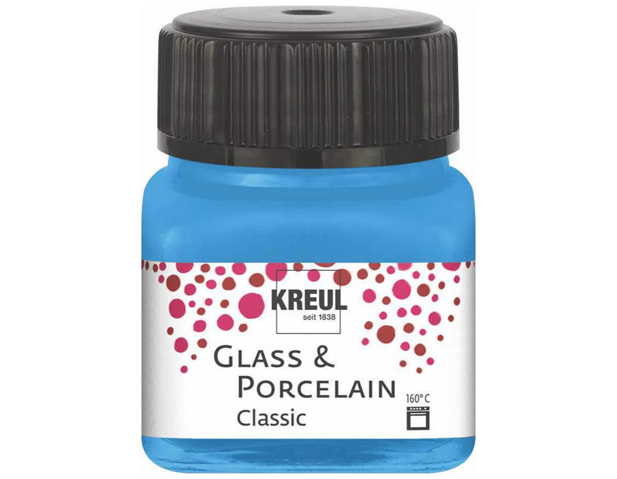 Kreul 16219 - Glass & Porcelain Classic Light Blue, in 20 ml Glass, Brilliant Glass and Porcelain Paint Water-Based, Quick-Drying, Opaque