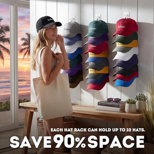 2 Pack Hat Organizer for Baseball Caps, Detachable DIY Hat Rack for Wall Hat Holder Hold up to 22 Hats, Baseball Cap Organizer Cap Holder Hat Hangers for Wall Closet Door Bedroom (C-White) - image 7