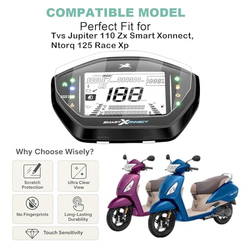 Image of Wisely Premium Screen Guard for Tvs Jupiter 110 Zx Smart Xonnect Ntorq 125 Race Xp Display Cluster Protector, Easy installation kit, HD Clear, Full Cover