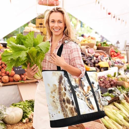 Giraffe Watercolor Cute Large Insulated Tote Bag for Grocery Shopping Reusable Tote Bags for Women Men, Cooler Bag with Zippered Top & Handles for Beach Picnic Travel2