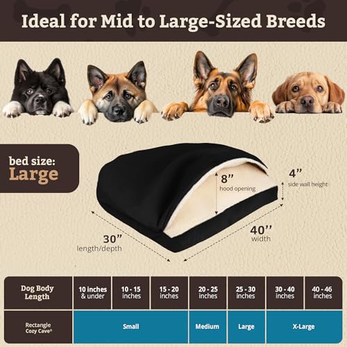 Image of Snoozer Rectangle Cozy Cave Dog Bed, Hooded Dog Bed, Black (L)